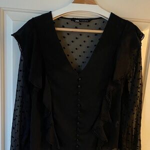 Zara Sheer Black Ruffle Blouse